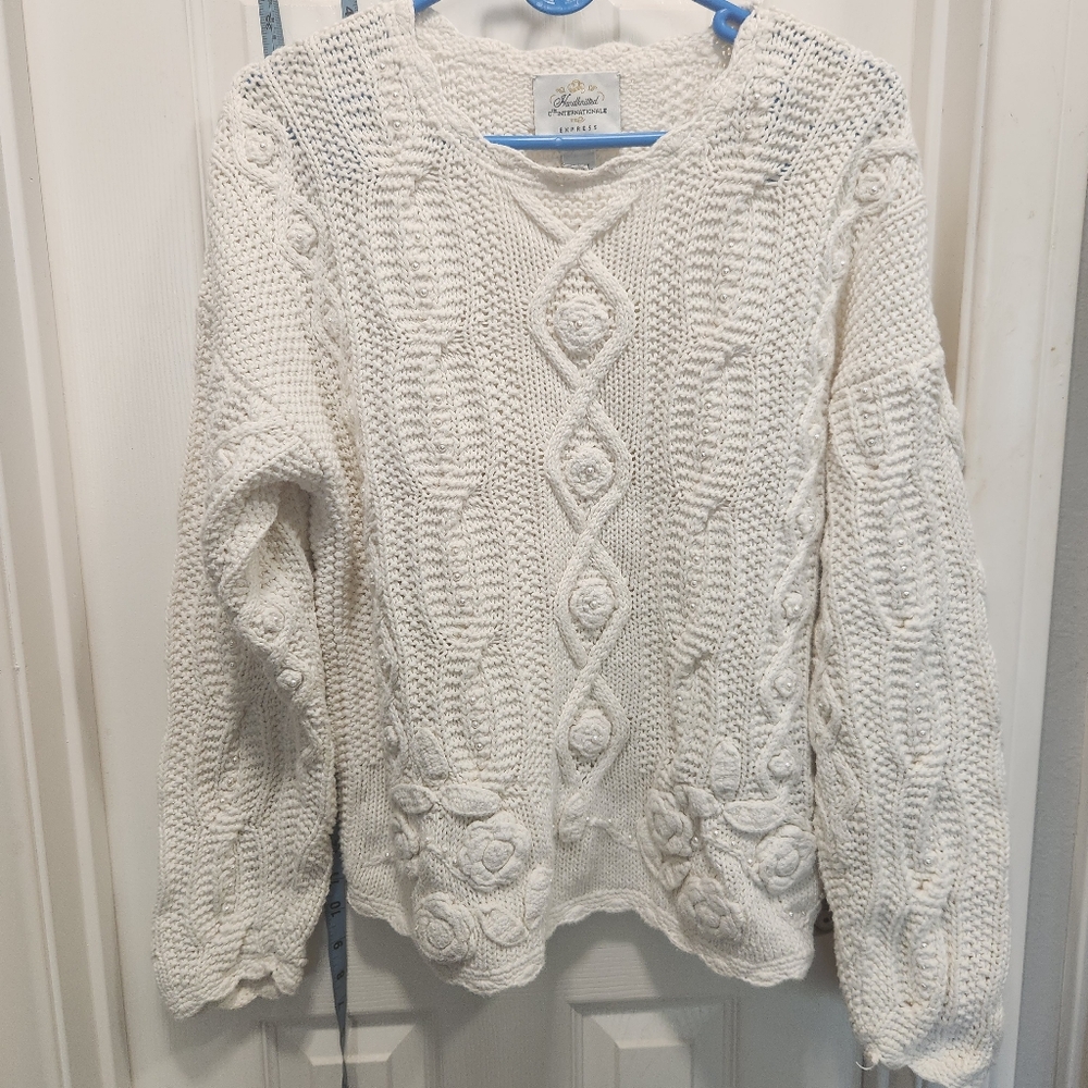 Express vintage handknitted pearl embellished sweater size M